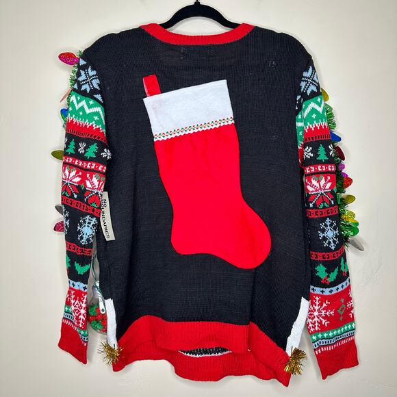 Ugly Christmas Sweater Believe LIGHTS UP Tacky Tinsel Xmas Party Winner Sz Large - Picture 3 of 5